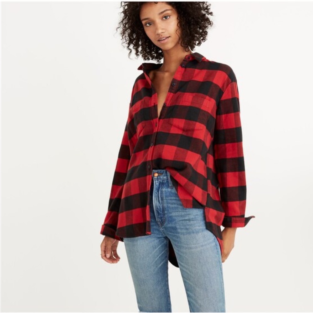 Madewell Flannel Oversized Ex-Boyfriend Shirt in Buffalo Check Size XL